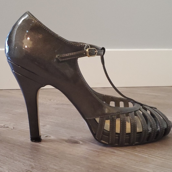 Bronzey peep toe strappy heels - Sz 9 - Picture 2 of 6